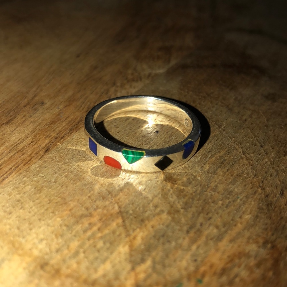 Sterling silver ring w/ five colored stones size 8